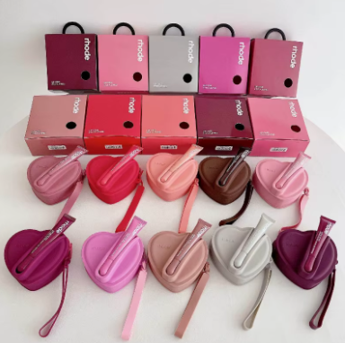 Lipstick Cute Mini Love Heart Wallet Organizer Coin Purse Lip Glaze Holder Soft Silicone Lip Gloss Girl Bag Toast Ribbon